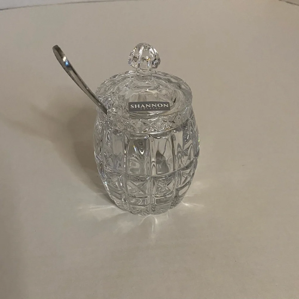 Shannon Crystal Jam / Honey / Mustard Bowl with Spoon - Clear. Perfect